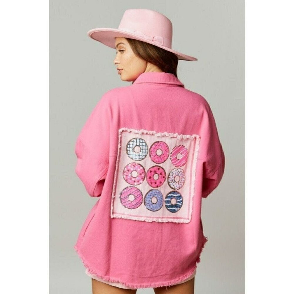 Donut Skip This Shacket in Fuchsia - Picture 2 of 6
